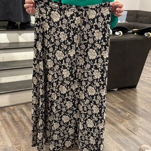 Black and Cream Floral Maxi Skirt - Lightweight Women's Skirt